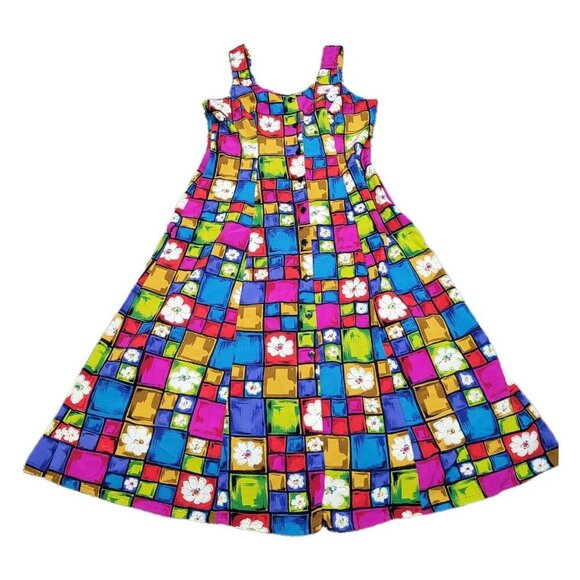 Vintage Liberty by ICI Size M Maxi Dress Blue Floral Button Down Vibrant - Picture 1 of 8